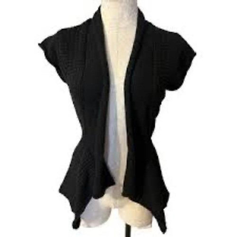 MOTH ANTHROPOLOGIE Black Knit Cap Sleeve Open Front Cardigan Sweater Women's M